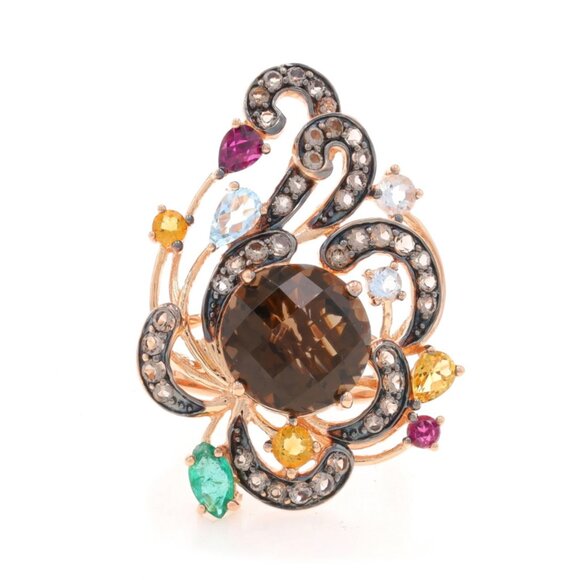 Le Vian Smoky Quartz Citrine Garnet Topaz Emerald Ring - Rose Gold 14k 6.85ctw - Picture 1 of 7